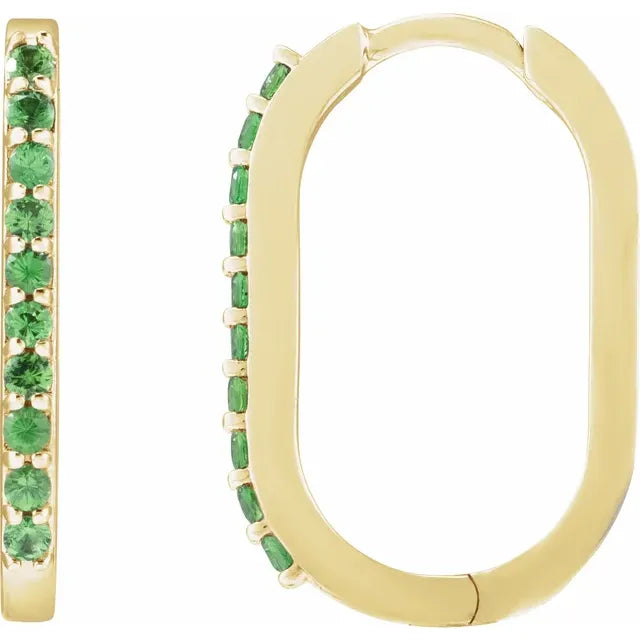 Yellow Gold Natural Tsavorite Garnet 20 mm Hoop Earrings