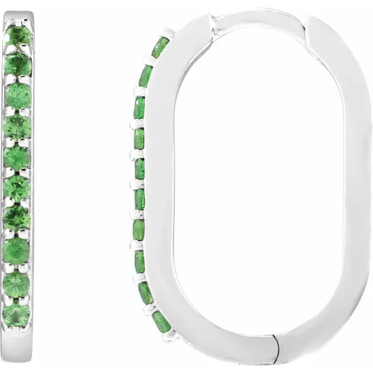 White Gold Natural Tsavorite Garnet 20 mm Hoop Earrings