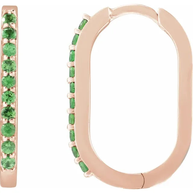 Rose Gold Natural Tsavorite Garnet 20 mm Hoop Earrings