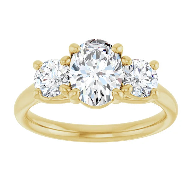 Three Stone oval and round 3-Stone diamond engagement Ring