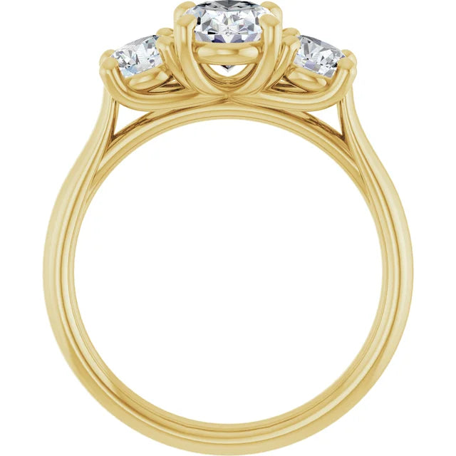 Three Stone oval and round 3-Stone diamond engagement Ring set in yellow gold showing under gallery
