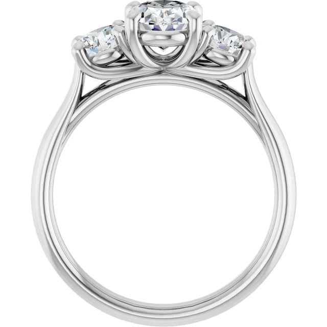 Three Stone oval and round 3-Stone diamond engagement Ring set in white gold or Platinum showing under gallery