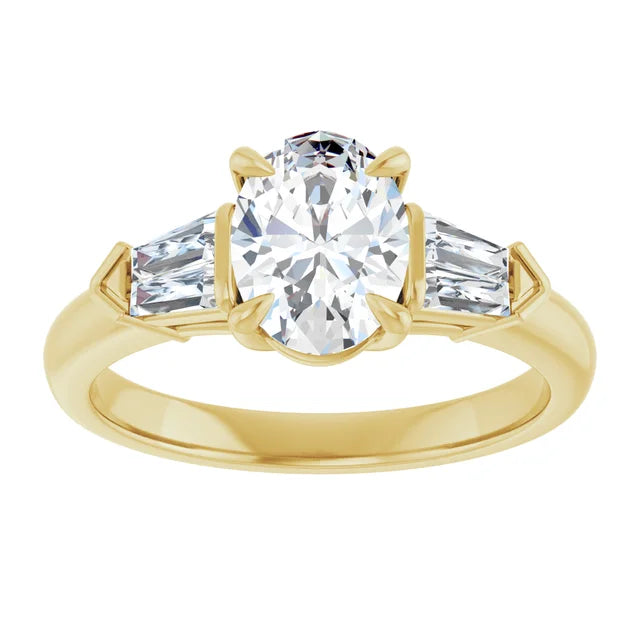 3-Stone Oval and Baguette Diamond Engagement Ring