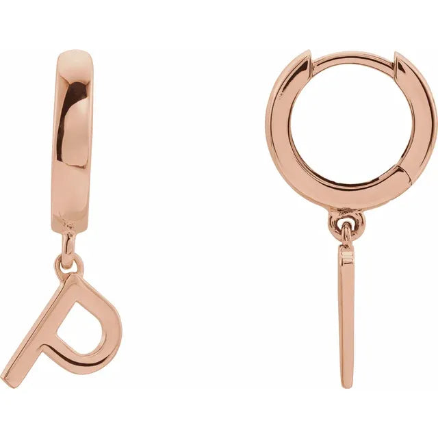 14K Gold Initial Hinged Huggie Hoop Earring