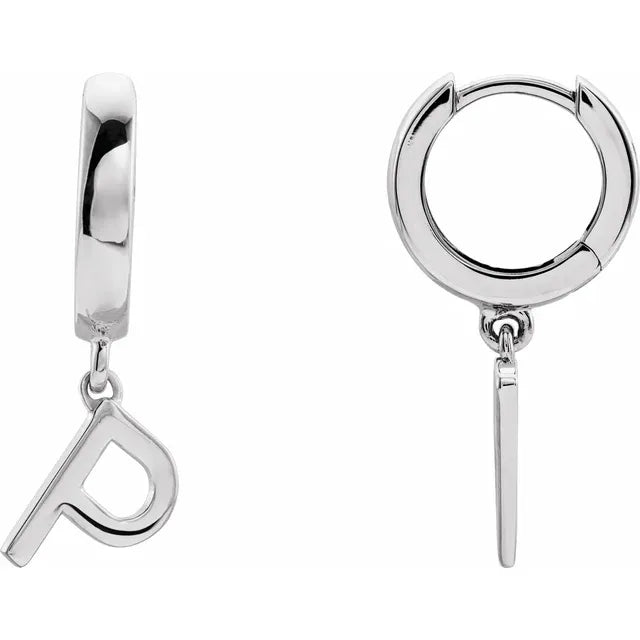 14K Gold Initial Hinged Huggie Hoop Earring