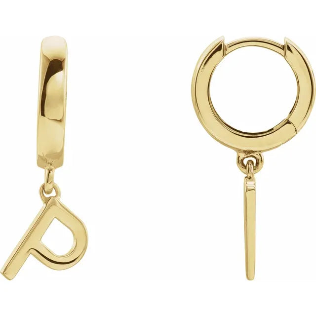 14K Gold Initial Hinged Huggie Hoop Earring