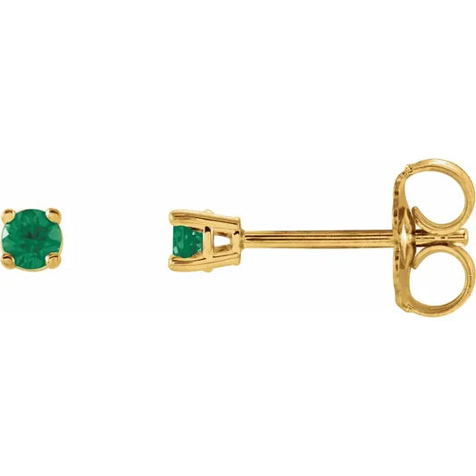 14K Yellow Gold Petite Natural Emerald Stud Earrings – 2.5 MM