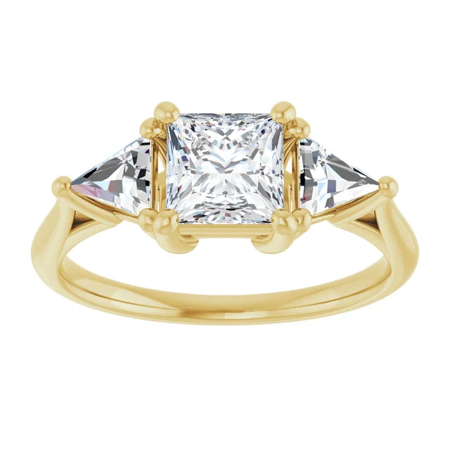 three-Stone Princes and Triangle Diamond Engagement Ring