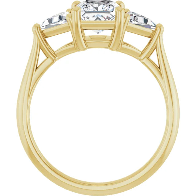 three-Stone Princes and Triangle Diamond Engagement Ring Set in Yellow Gold showing under gallery