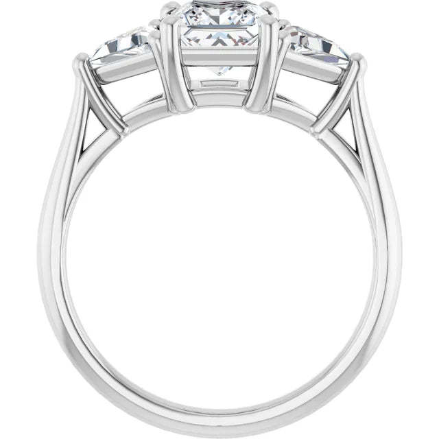 three-Stone Princes and Triangle Diamond Engagement Ring Set in white gold or platinum Showing under gallery
