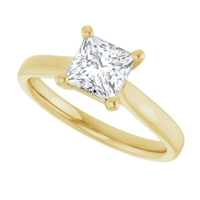 Classic 4-prong princess cut solitaire engagement ring with a 1 carat diamond, timeless square diamond setting.