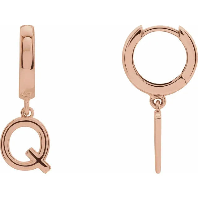 14K Gold Initial Hinged Huggie Hoop Earring