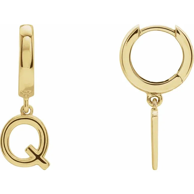 14K Gold Initial Hinged Huggie Hoop Earring