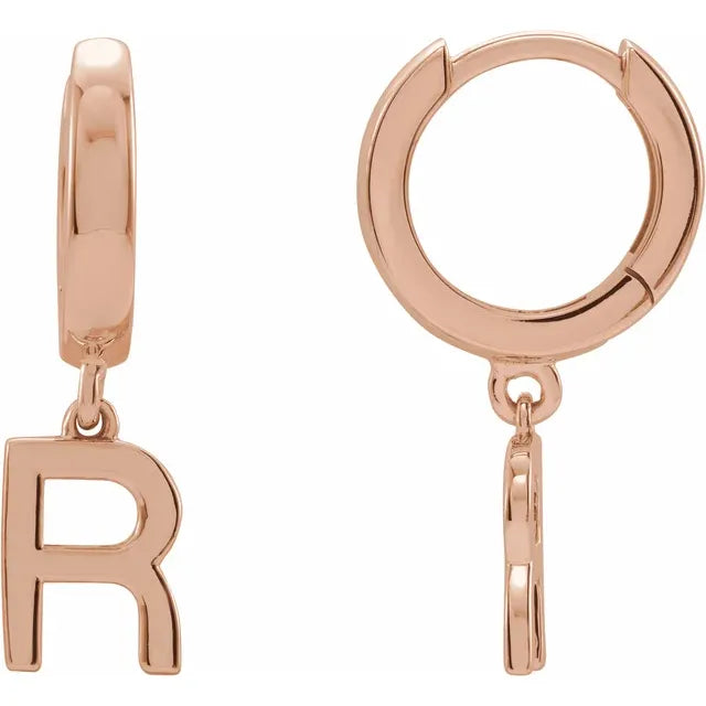 14K Gold Initial Hinged Huggie Hoop Earring
