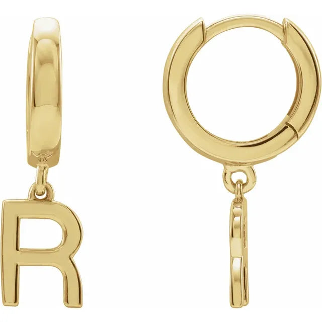 14K Gold Initial Hinged Huggie Hoop Earring