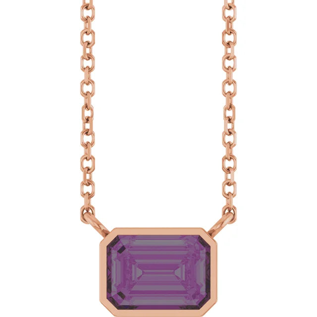 Rose Gold Bezel Set Alexandrite solitaire Birthstone Necklace