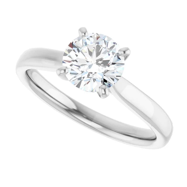 side way picture for Classic 4-prong round solitaire engagement ring in 14K white gold with a 1 carat lab-grown diamond, timeless Tiffany-style design.
