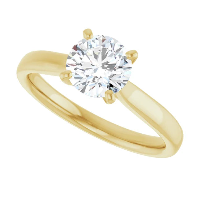 Side picture for Classic 4-prong round solitaire engagement ring in 14K Yellow gold with a 1 carat diamond, timeless Tiffany-style design.