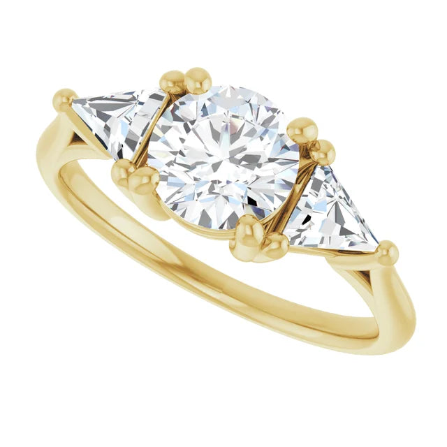 Jordan’s Trillion Trio Round Diamond Engagement Ring set in Yellow Gold