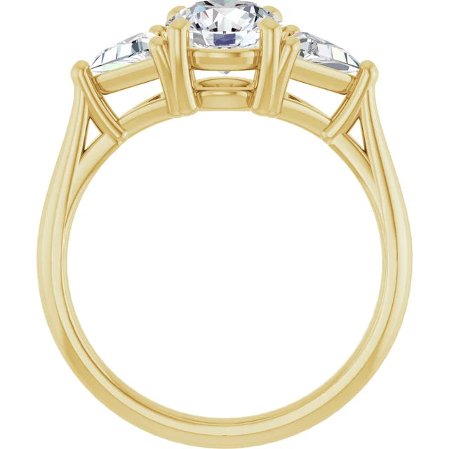 Jordan’s Trillion Trio Round Diamond Engagement Ring set in yellow gold showing under gallery