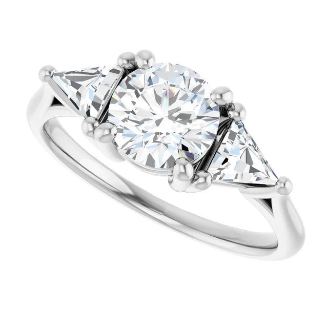 Sideway Picture for Jordan’s Trillion Trio Round Diamond Engagement Ring set in White Gold or platinum