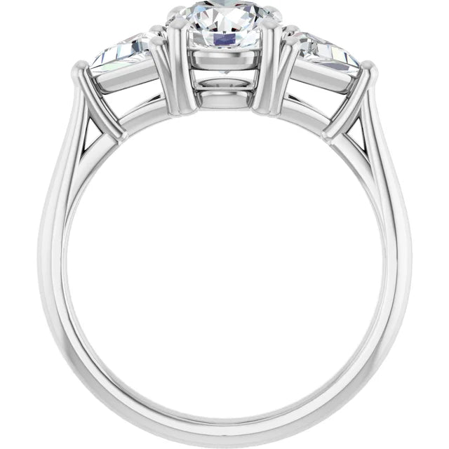 Jordan’s Trillion Trio Round Diamond Engagement Ring set in white gold or platinum show under gallery