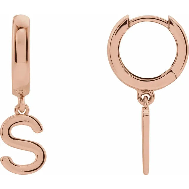 14K Gold Initial Hinged Huggie Hoop Earring