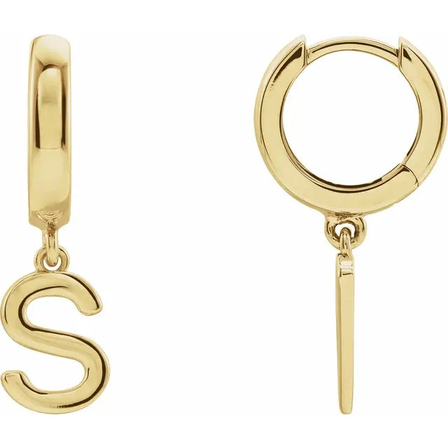 14K Gold Initial Hinged Huggie Hoop Earring