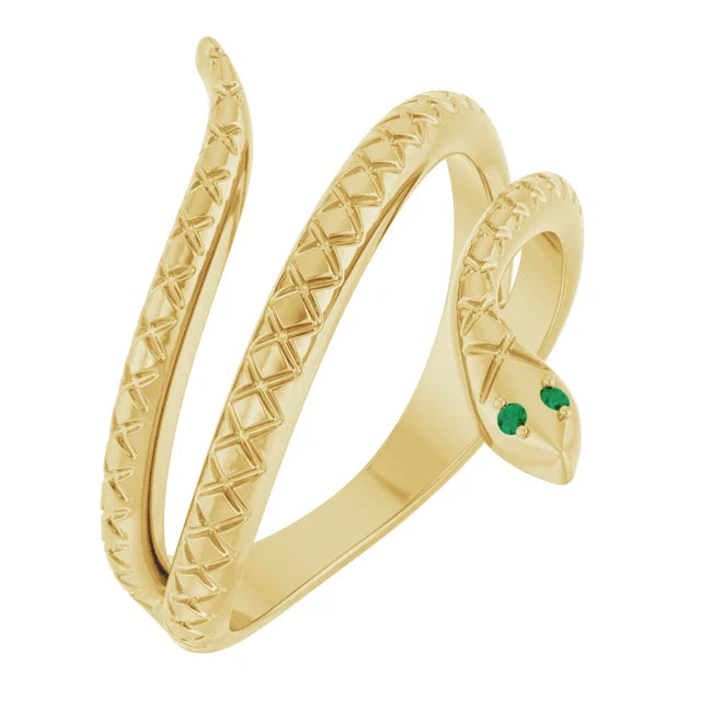 Snake Ring with Garnet Stones for Snake Eye in Yellow Gold