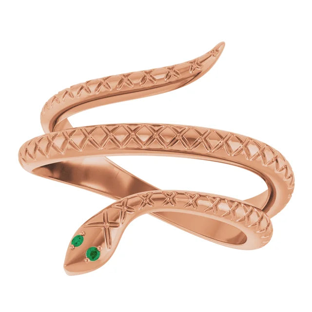 Rose Gold Snake Ring with Garnet Stones for Snake Eye