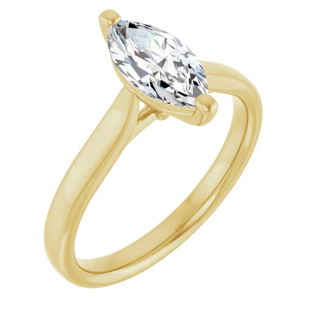 Side View for Marquise Shape Solitaire Diamond Engagement Ring Set in Yellow gold
