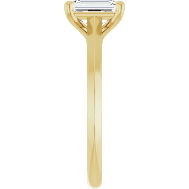 1 CT Emerald Diamond Solitaire Engagement Ring Set in Yellow gold showing shank from the side