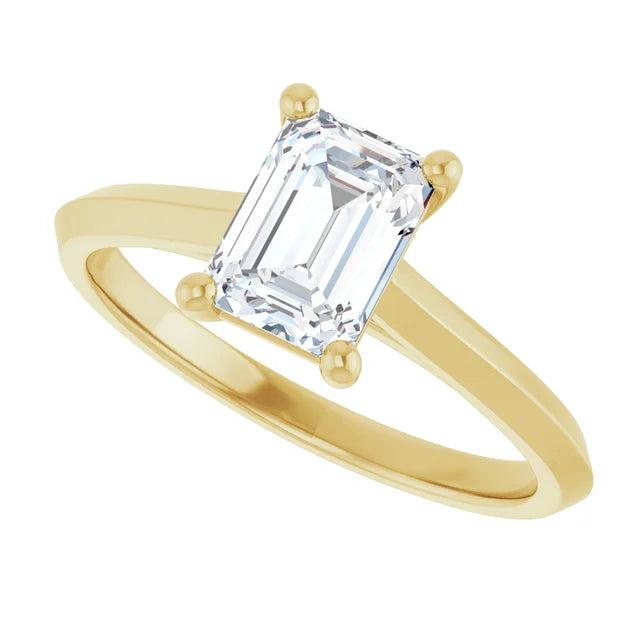 Sideway Picture for 1 CT Emerald Diamond Solitaire Engagement Ring Set in Yellow Gold
