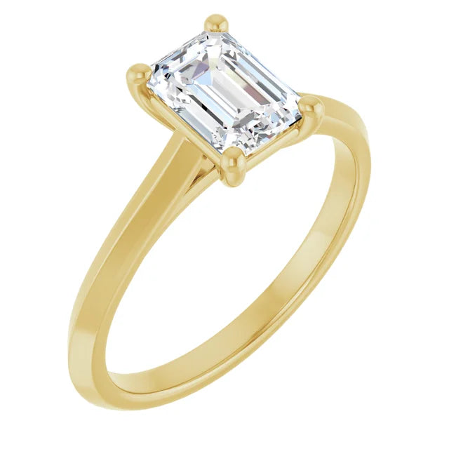 Sideway Photo for 1 CT Emerald Diamond Solitaire Engagement Ring set in Yellow Gold