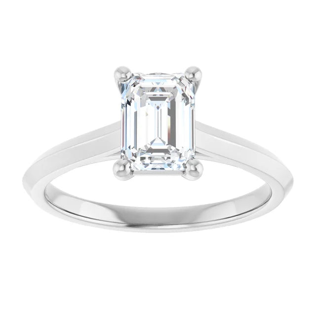 1 CT Emerald Diamond Solitaire Engagement Ring Set in White gold or platinum
