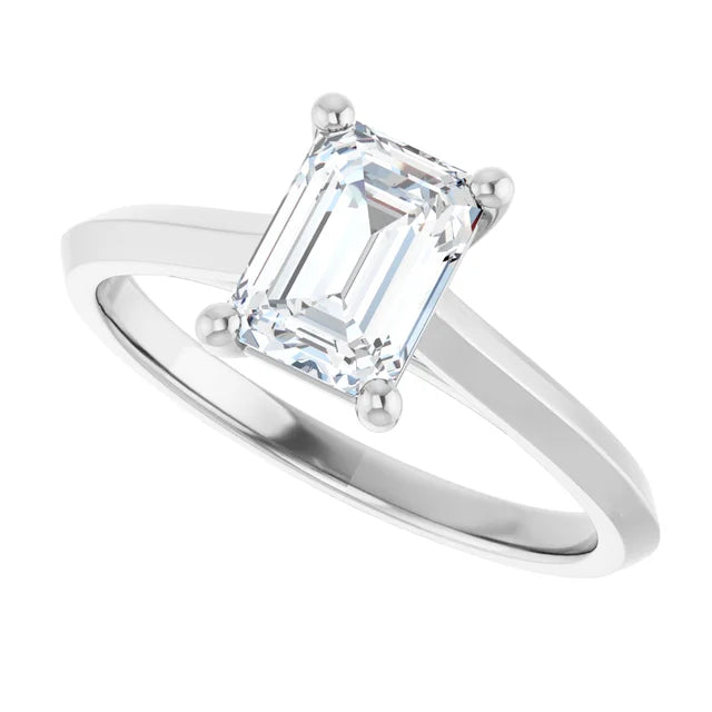 Sideway Picture for 1 CT Emerald Diamond Solitaire Engagement Ring Set in white gold or platinum