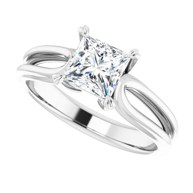 Sideway Picture for 1 CT Princess Cut Claw Prong Solitaire Engagement Ring For Women Set in White gold or platinum