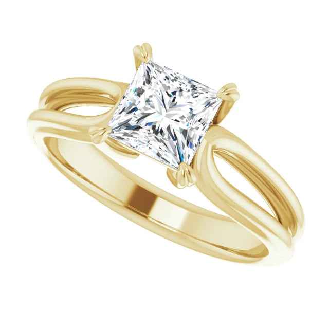 Sideway Picture for 1 CT Princess Cut Claw Prong Solitaire Engagement Ring For Women Set in Yellow Gold