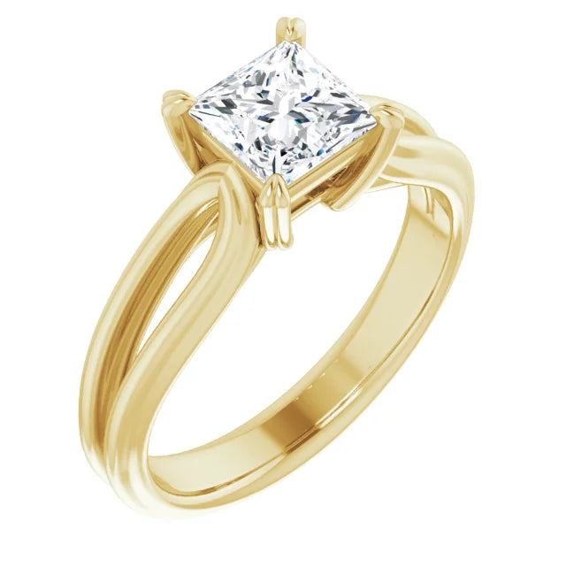 Side Pic for 1 CT Princess Cut Claw Prong Solitaire Engagement Ring For Women Set in Yellow Gold