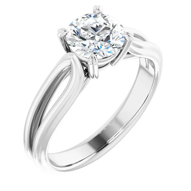 Sideway Picture for 1 CT Split Shank Round Solitaire Diamond Engagement Ring Set in Platinum