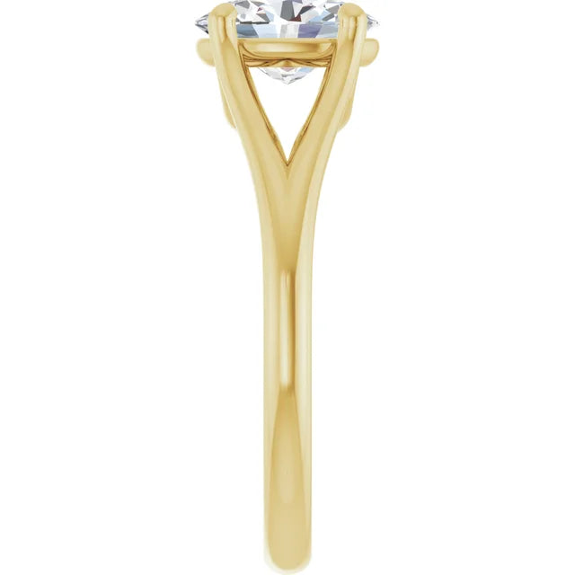1 CT Split Shank Oval Diamond Solitaire Engagement Ring set in Yellow Gold showing Shank from the side