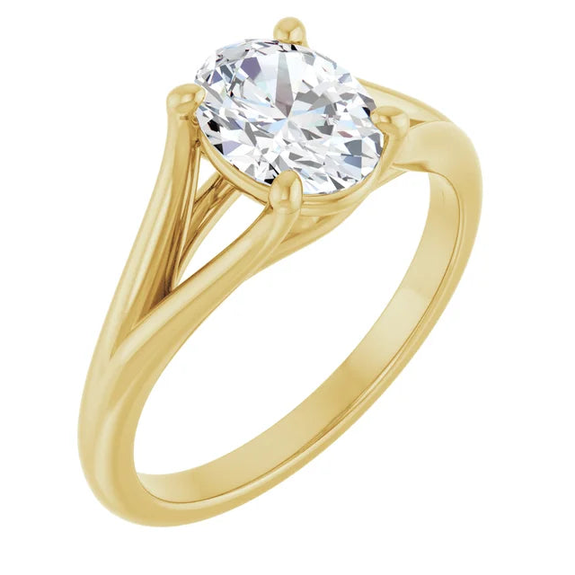 1 CT Split Shank Oval Diamond Solitaire Engagement Ring Set in Yellow Gold