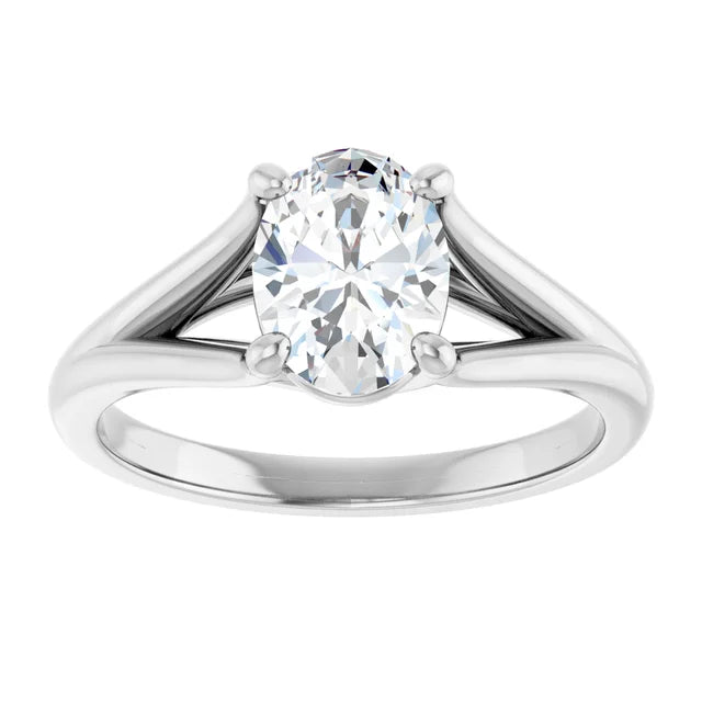 1 CT Split Shank Oval Diamond Solitaire Engagement Ring Set in white gold or platinum