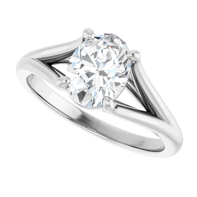 Sideway Picture for 1 CT Split Shank Oval Diamond Solitaire Engagement Ring Set in Platinum