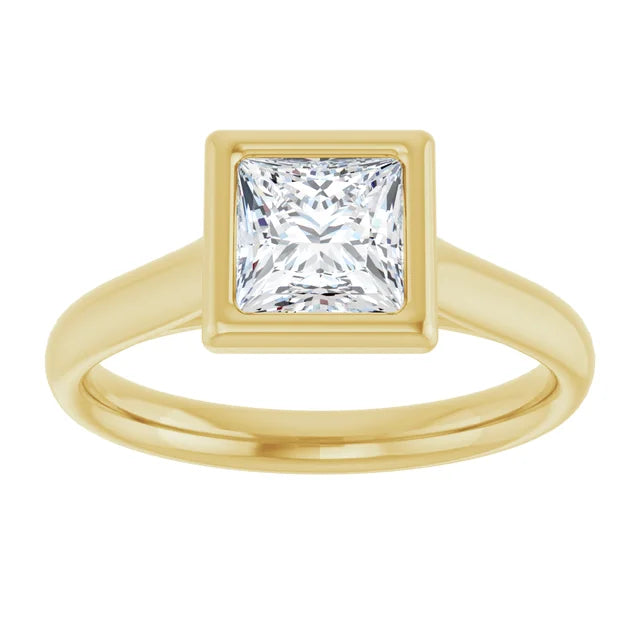 1 CT Princess Cut Bezel Set Diamond Solitaire Engagement Ring