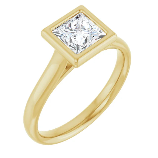 Side Picture for 360 Video for Jordan’s Princess Bezel Solitaire Set in Yellow Gold
