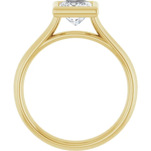 360 Video for Jordan’s Princess Bezel Solitaire Set in Yellow Gold showing under gallery