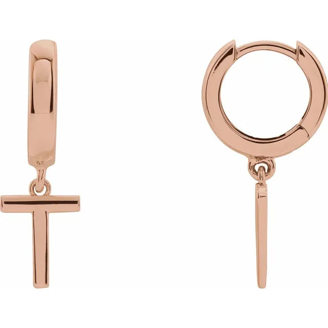 14K Gold Initial Hinged Huggie Hoop Earring