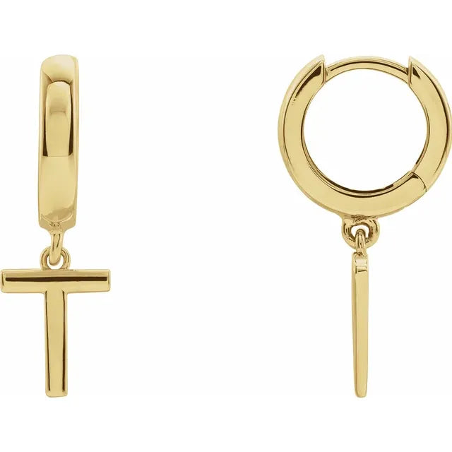 14K Gold Initial Hinged Huggie Hoop Earring