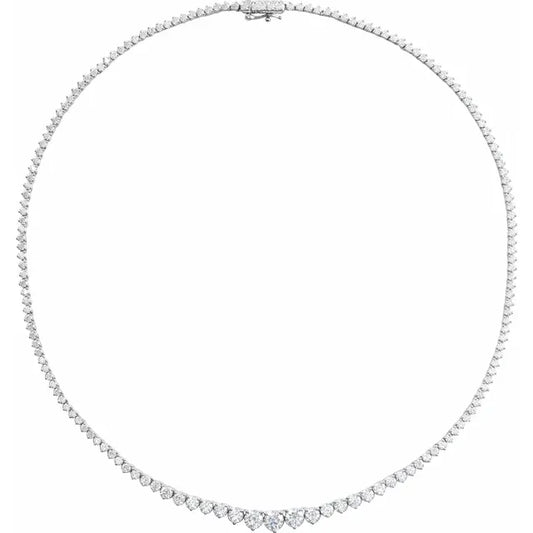 Detail of diamond graduation on tennis necklace in white gold